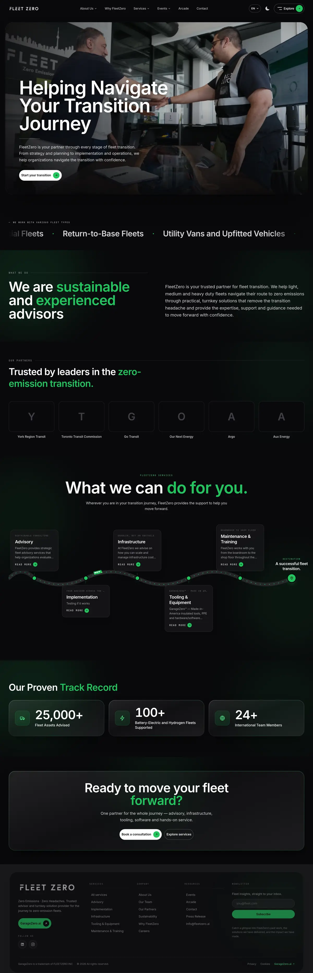 fleetzero.ai homepage: Helping navigate your transition journey