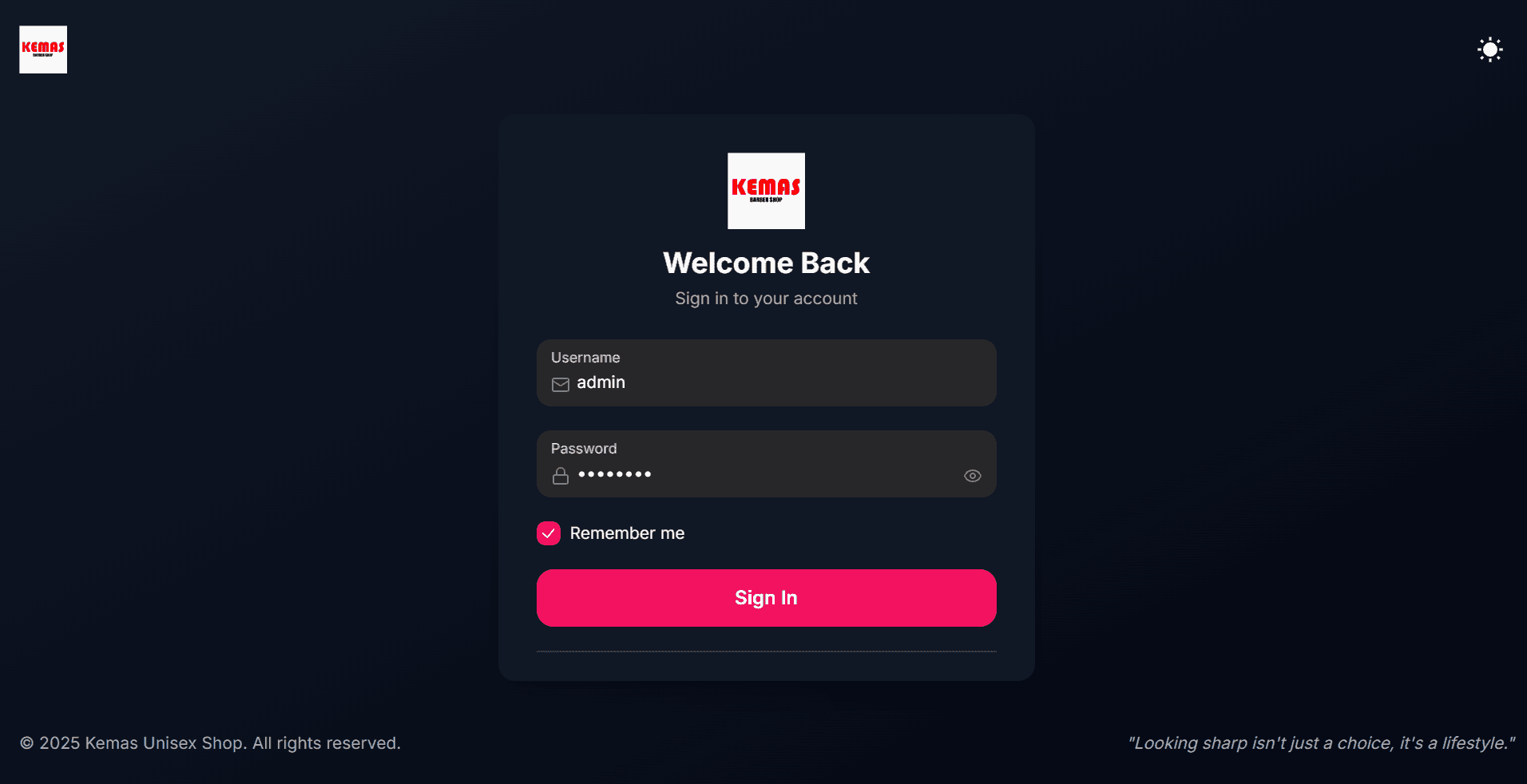 Kemas Unisex Management System screenshot